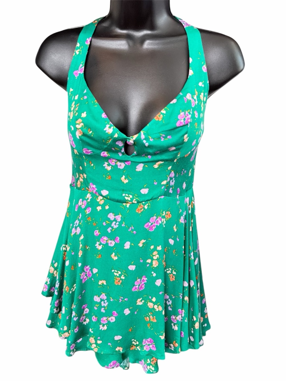 EUC Urban Outfitters UO Cassie Cutout Sleeveless Romper Green Floral Size M
